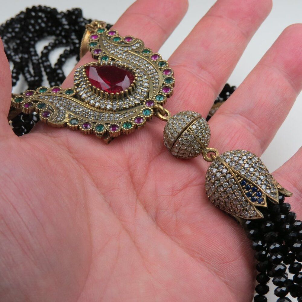 Faceted Black-Green -Red Onyx Necklace Hand made 36" long